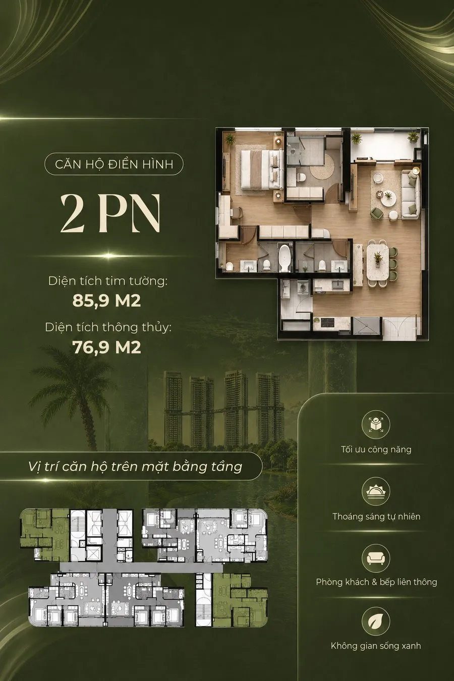 Mặt bằng 2 phòng ngủ Palm River